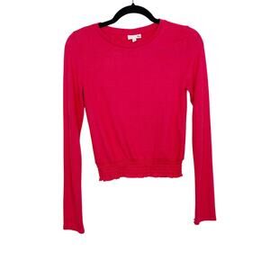New SO Long Sleeve Super Cozy Smocked Tee Pink Strawberry Pop Cropped XSmall XS